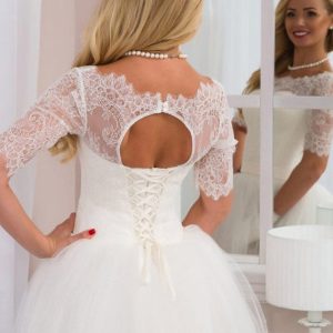 Tulle Wedding Dress Half Sleeve Bateau Keyhole Back, Lace