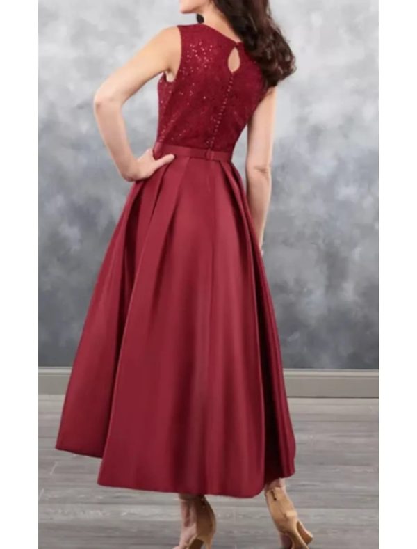 Two Piece Hi Low Scoop Neck Satin Mother of Bride Dress, 3/4 Sleeve Coat - Image 2