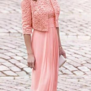 Two Piece Lace Chiffon Knee Length Pleats Mother of Bride Dress, Wrap