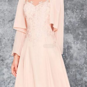 Two Piece A-line Bateau Knee Length Lace Chiffon Mother of Bride Dress, Wrap
