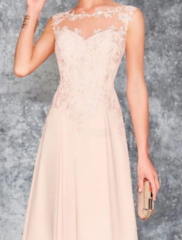 Two Piece A-line Bateau Knee Length Lace Chiffon Mother of Bride Dress, Wrap - Image 2