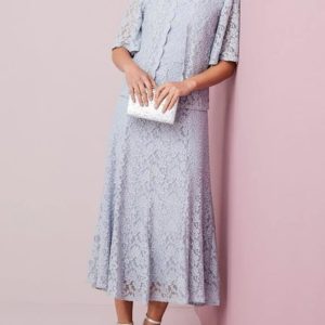 Two Piece A-line Calf Length Scalloped Neck Lace Mother of Bride Dress, Coat