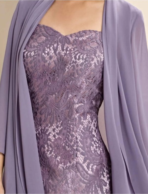Two Piece A-line Sweetheart Knee Length Chiffon Lace Mother of Bride Dress - Image 2