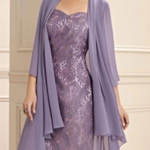 Two Piece A-line Sweetheart Knee Length Chiffon Lace Mother of Bride Dress