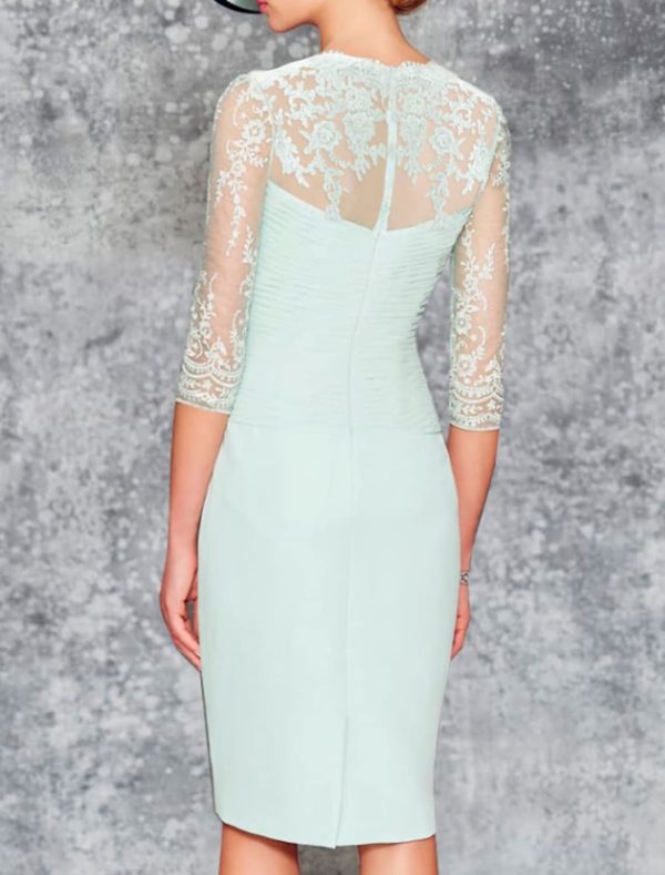 Two Piece Sheath Sweetheart Knee Length Chiffon Mother of Bride Dress, Lace Embroidery - Image 3