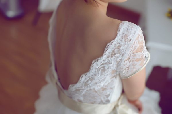 Vintage Inspired Lace Tulle Deep V Back Maternity Wedding Dress - Image 7