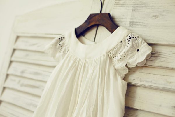 Vintage Ivory Cotton Eyelet Lace Cap Sleeves Flower Girl Dress - Image 5
