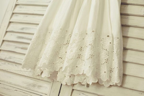 Vintage Ivory Cotton Eyelet Lace Cap Sleeves Flower Girl Dress - Image 4