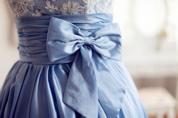 Vintage Ivory Lace Blue Taffeta Wedding Dress / Bridesmaid Dress in Knee Short Length - Image 6