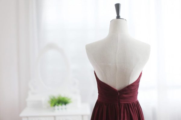 Wine Red Burgundy Chiffon Bridesmaid Dress Prom Dress Strapless Beaded Dress - Image 6