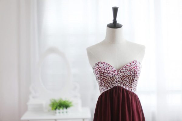 Wine Red Burgundy Chiffon Bridesmaid Dress Prom Dress Strapless Beaded Dress - Image 4