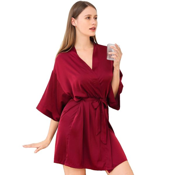 Women's Satin Wedding Bride Robe Sleepwear Bridesmaid Nightgown Dressing Gown - Image 23