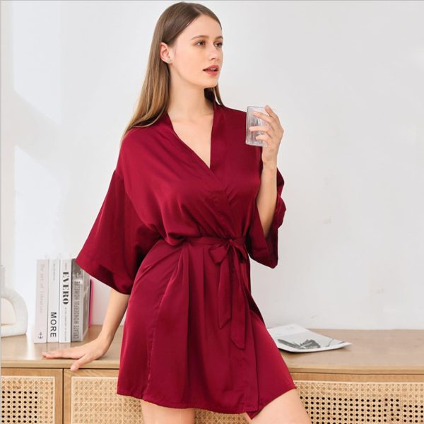 Women's Satin Wedding Bride Robe Sleepwear Bridesmaid Nightgown Dressing Gown - Image 21