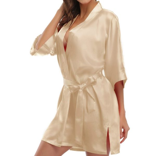 Women's Satin Wedding Bride Robe Sleepwear Bridesmaid Nightgown Dressing Gown - Image 8