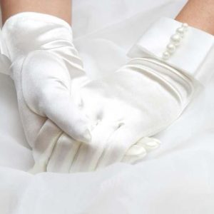 Wrist Length Bridal Gloves with Pretty Simulated Pearl Detail
